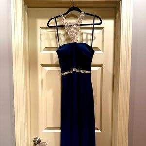 Terani Couture Royal Blue slit dress beaded